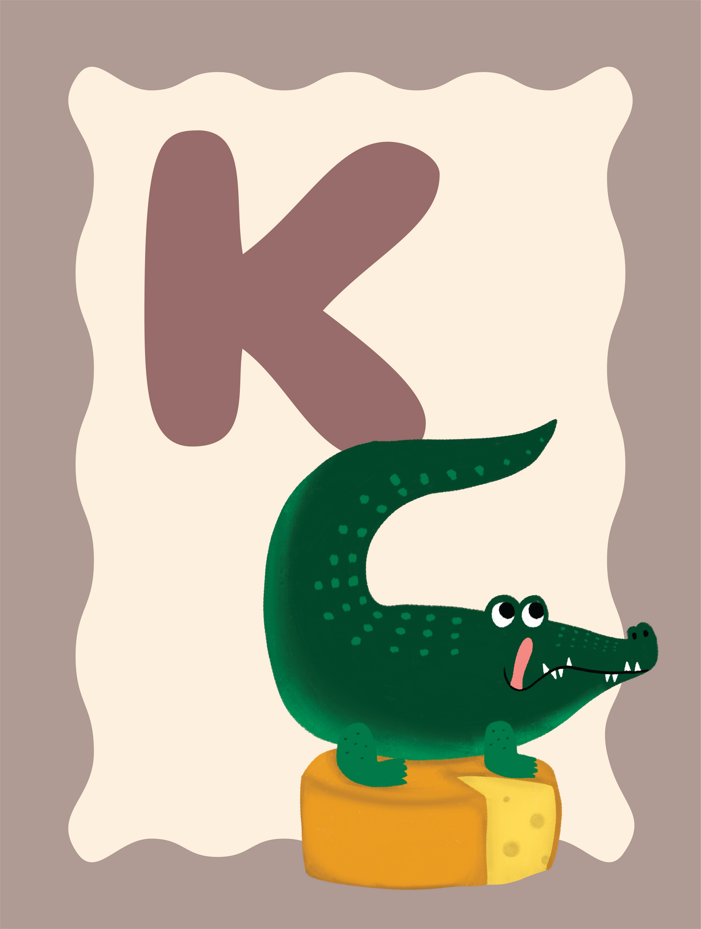 Alfabetposter K - Krokodil op Kaas