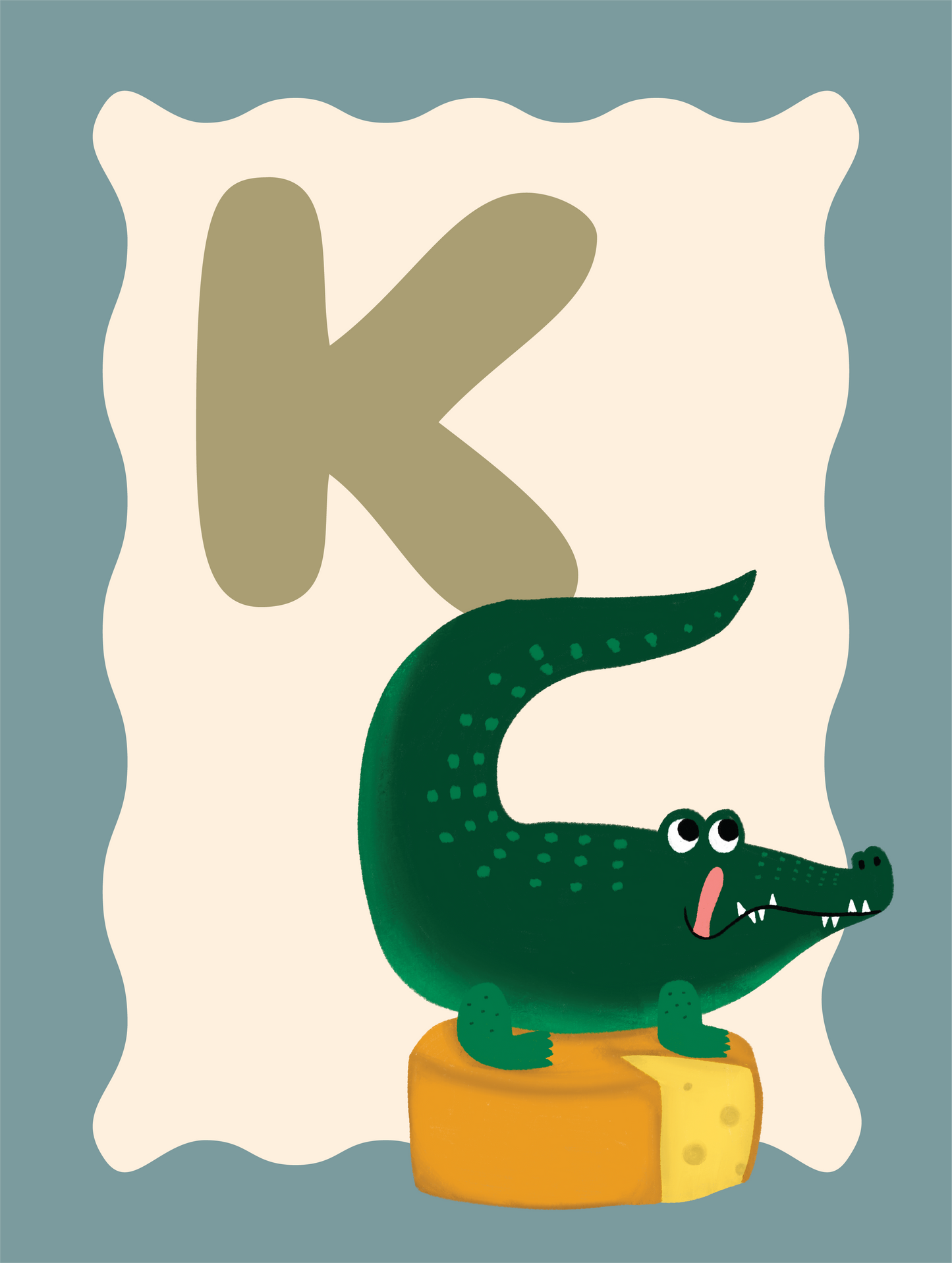 Alfabetposter K - Krokodil op Kaas