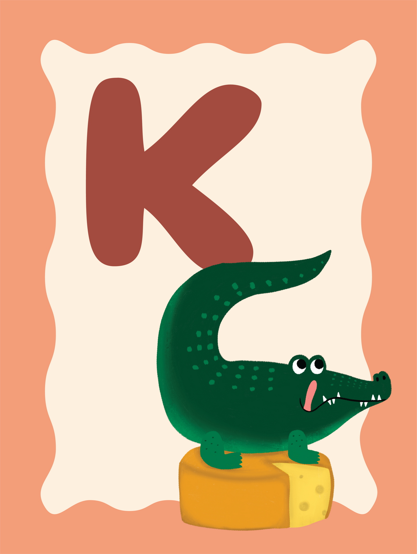 Alfabetposter K - Krokodil op Kaas