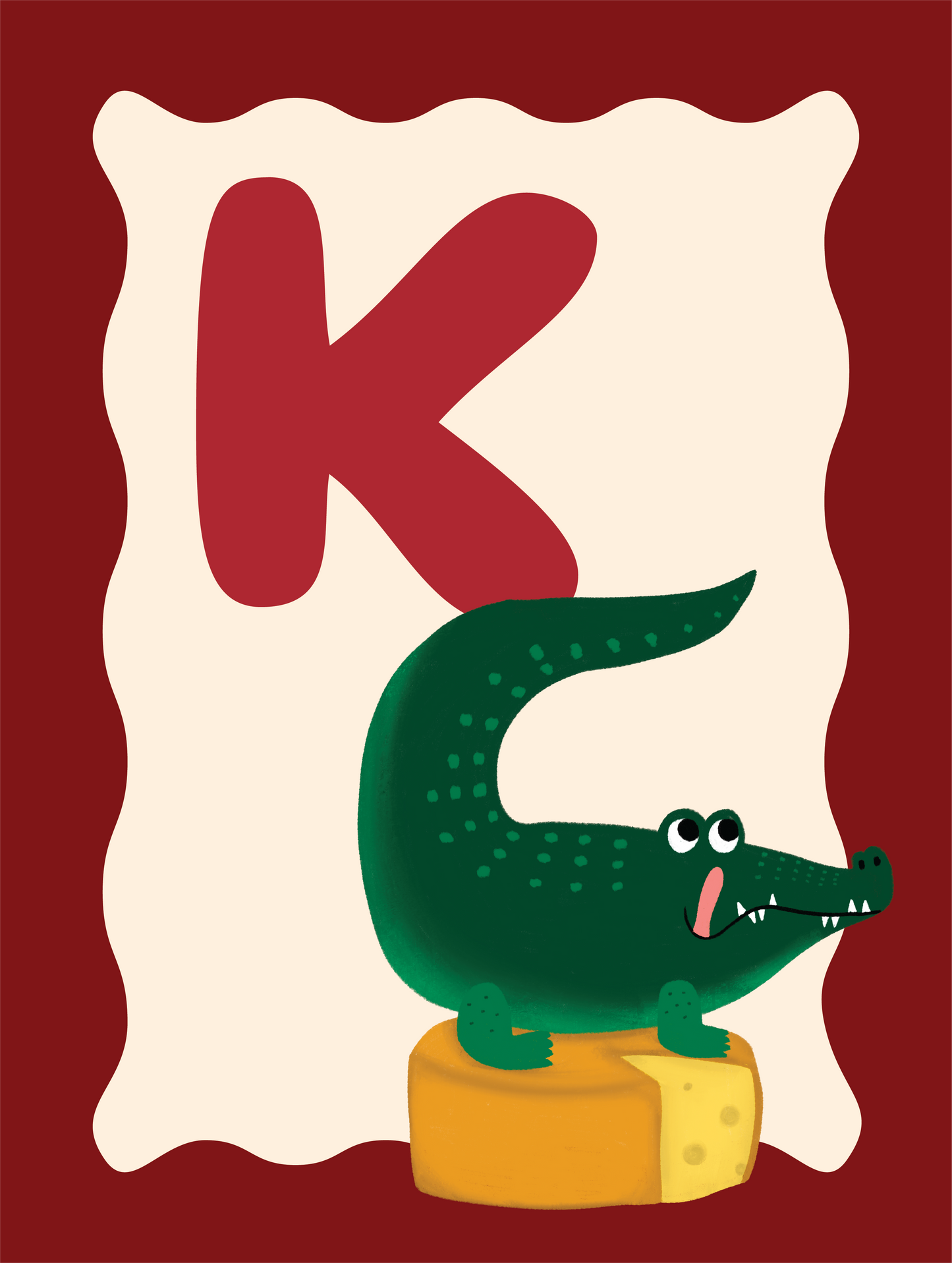 Alfabetposter K - Krokodil op Kaas
