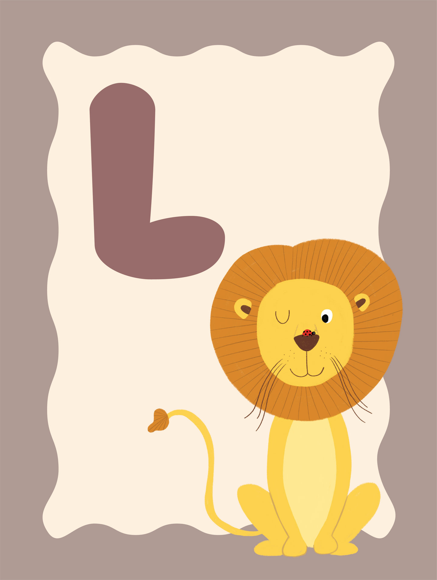 Alfabetposter L - Leeuw met Lieveheersbeestje