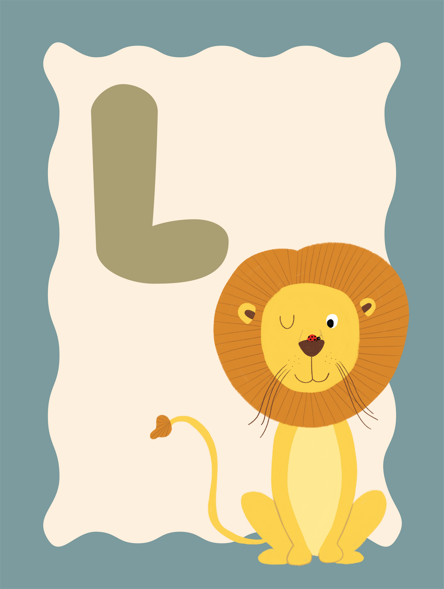Alfabetposter L - Leeuw met Lieveheersbeestje