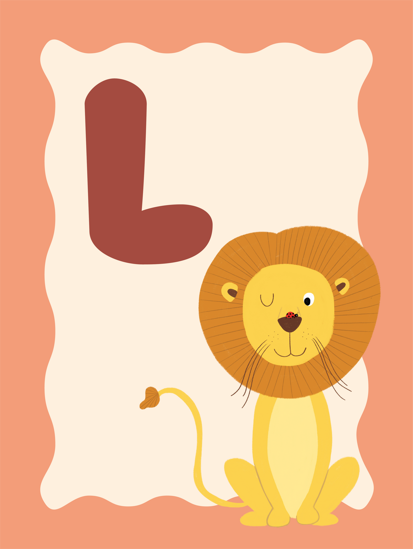 Alfabetposter L - Leeuw met Lieveheersbeestje