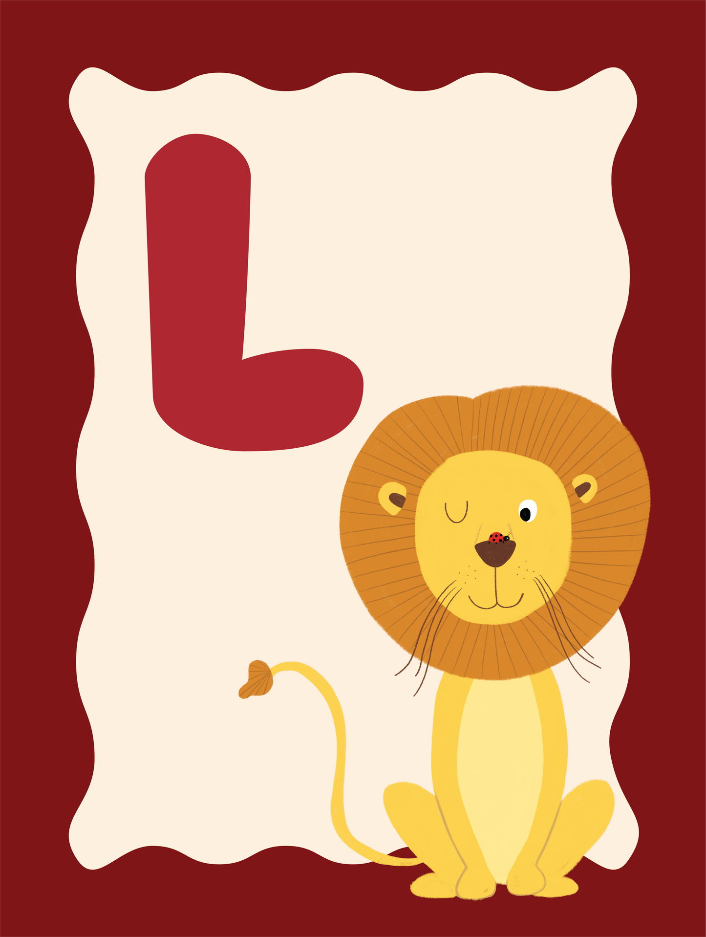 Alfabetposter L - Leeuw met Lieveheersbeestje