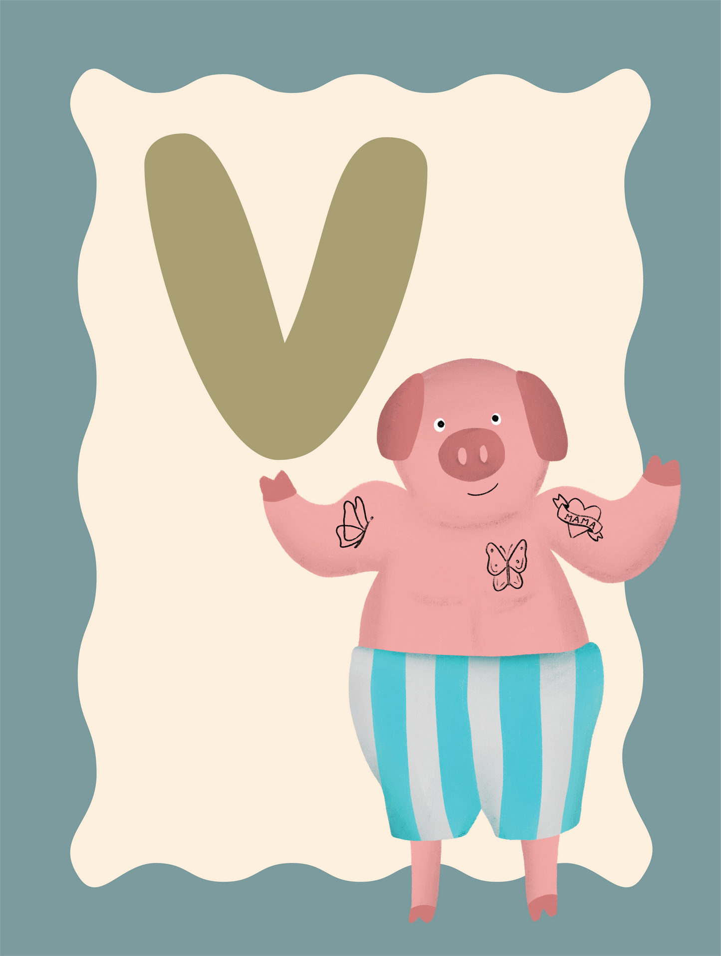 Alfabetposter V - Varken met Tattoos