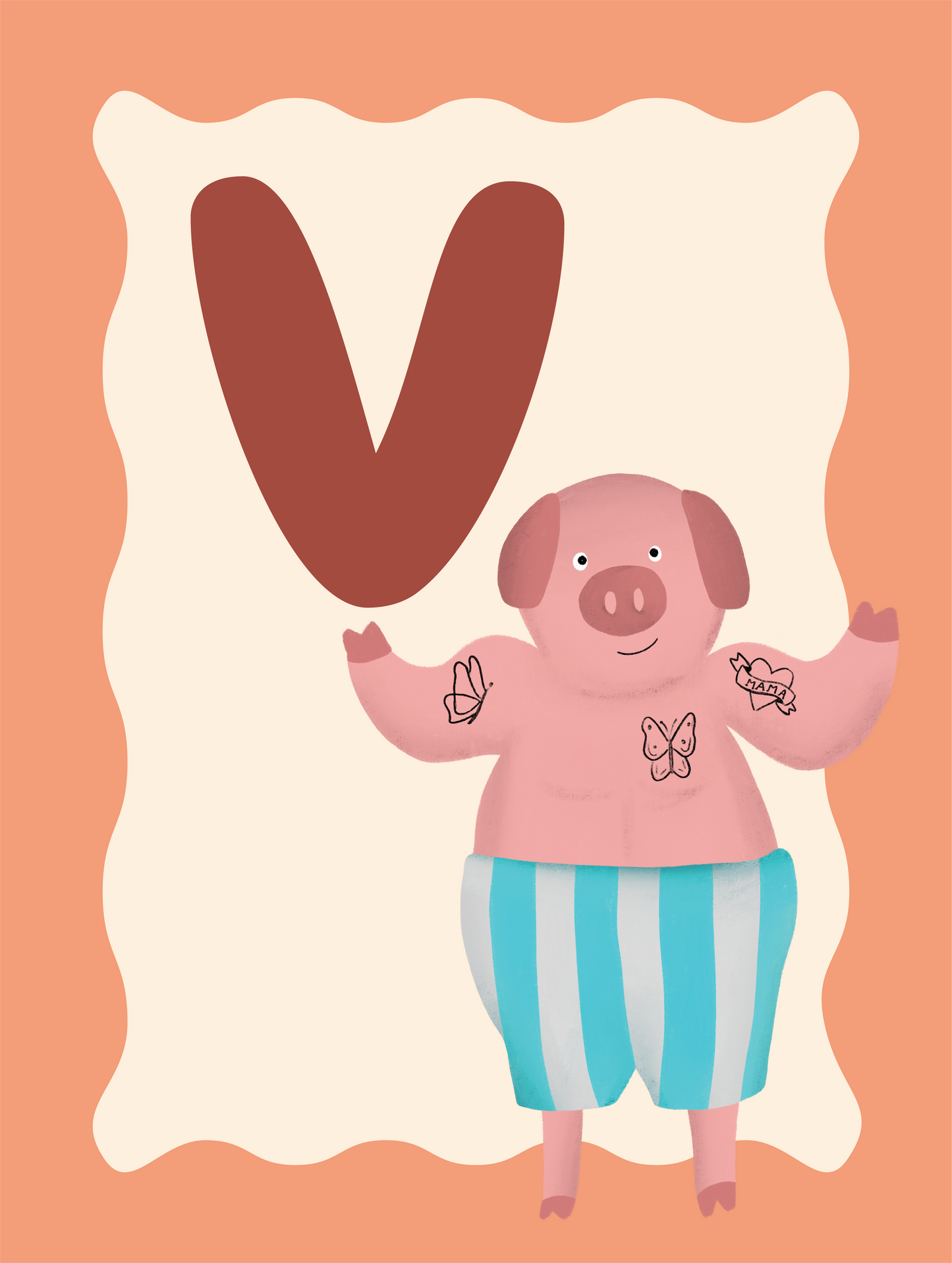 Alfabetposter V - Varken met Tattoos