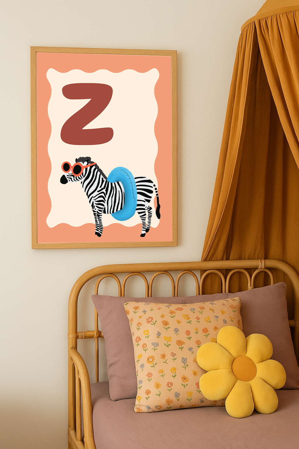 Alfabetposter Z - Zonnebadende Zebra