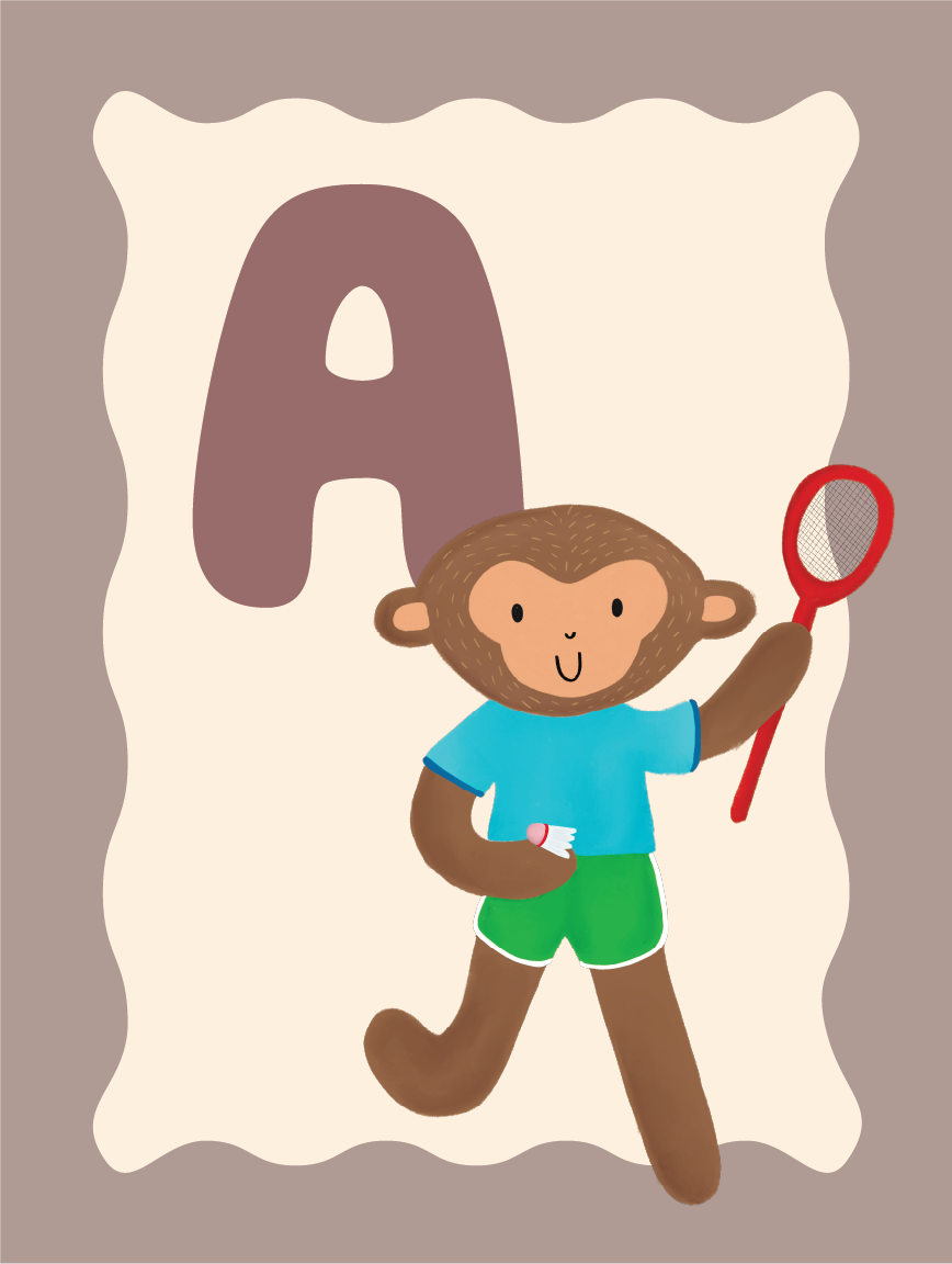 Alfabetposter A - Sportieve Aap