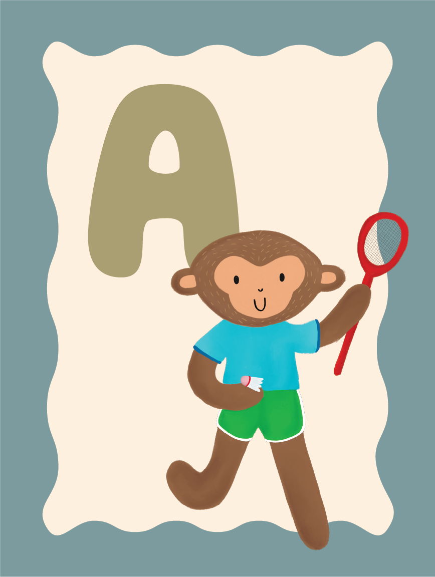Alfabetposter A - Sportieve Aap