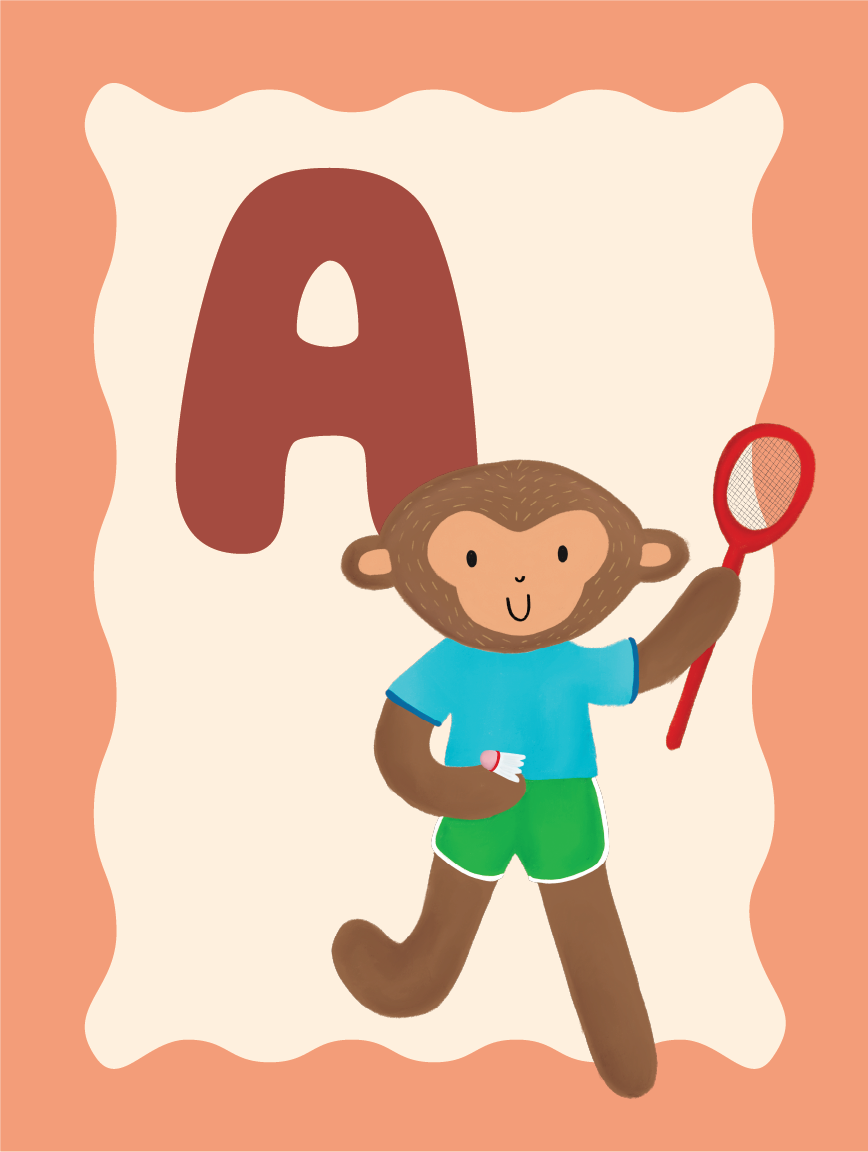 Alfabetposter A - Sportieve Aap