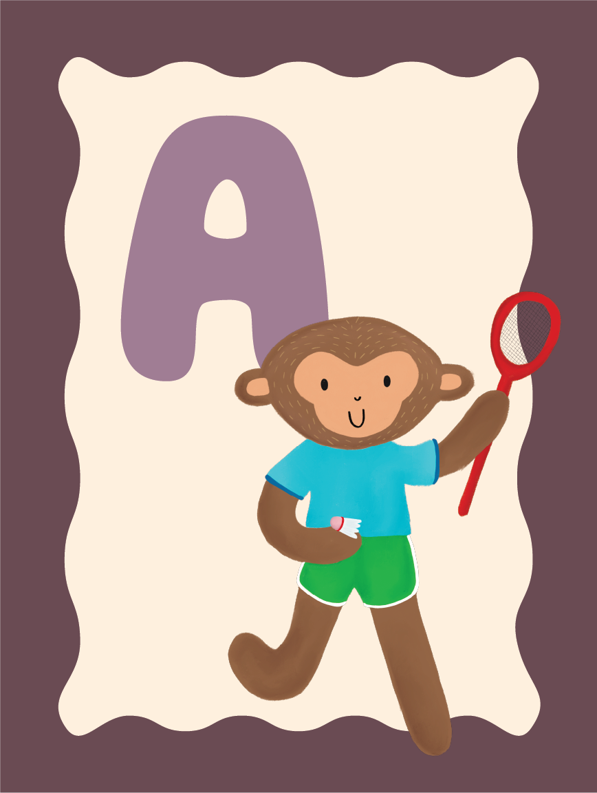 Alfabetposter A - Sportieve Aap