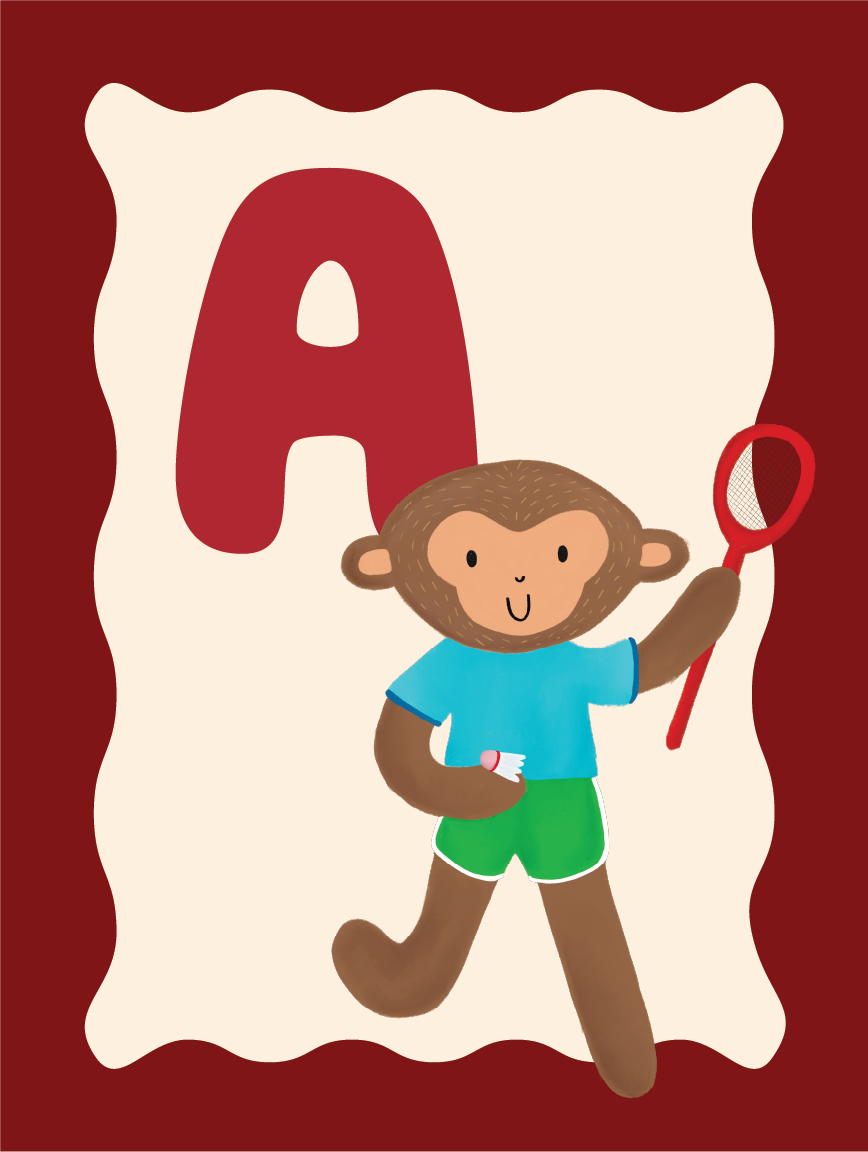 Alfabetposter A - Sportieve Aap