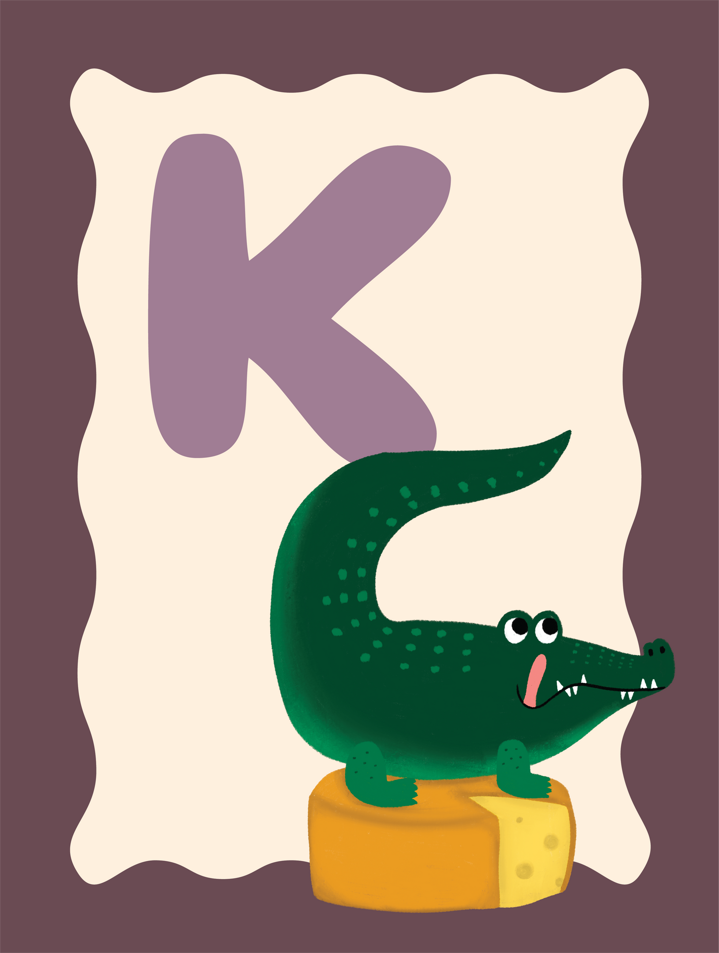 Alfabetposter K - Krokodil op Kaas