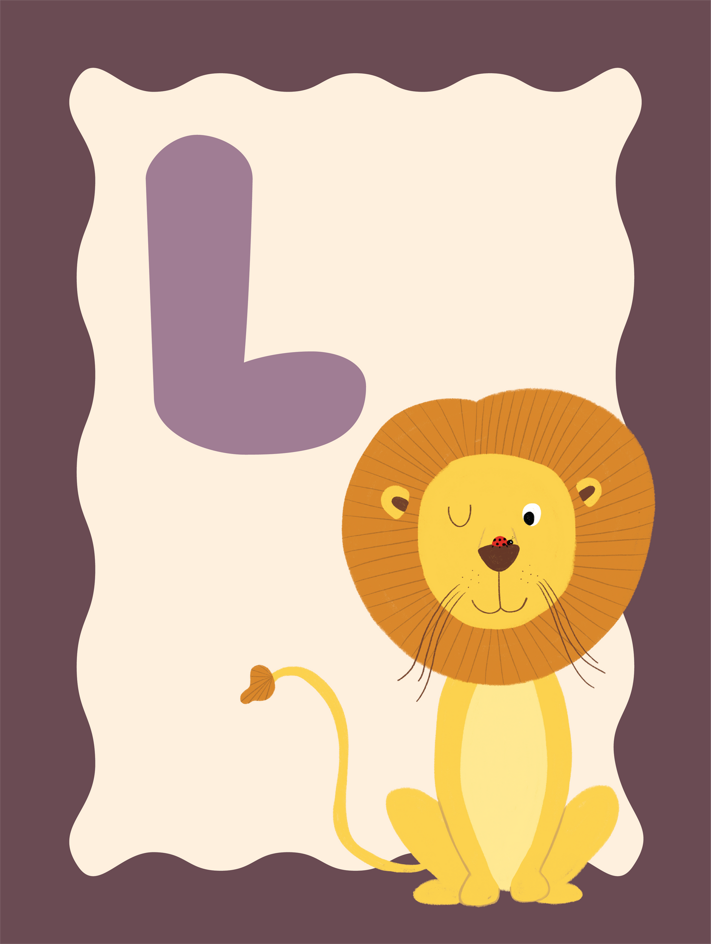 Alfabetposter L - Leeuw met Lieveheersbeestje