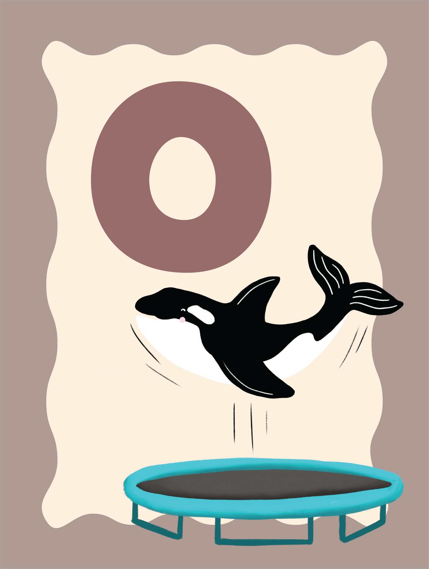 Alfabetposter O - Orka op Trampoline