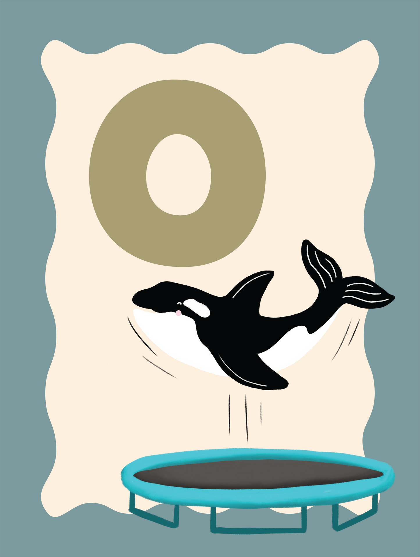 Alfabetposter O - Orka op Trampoline