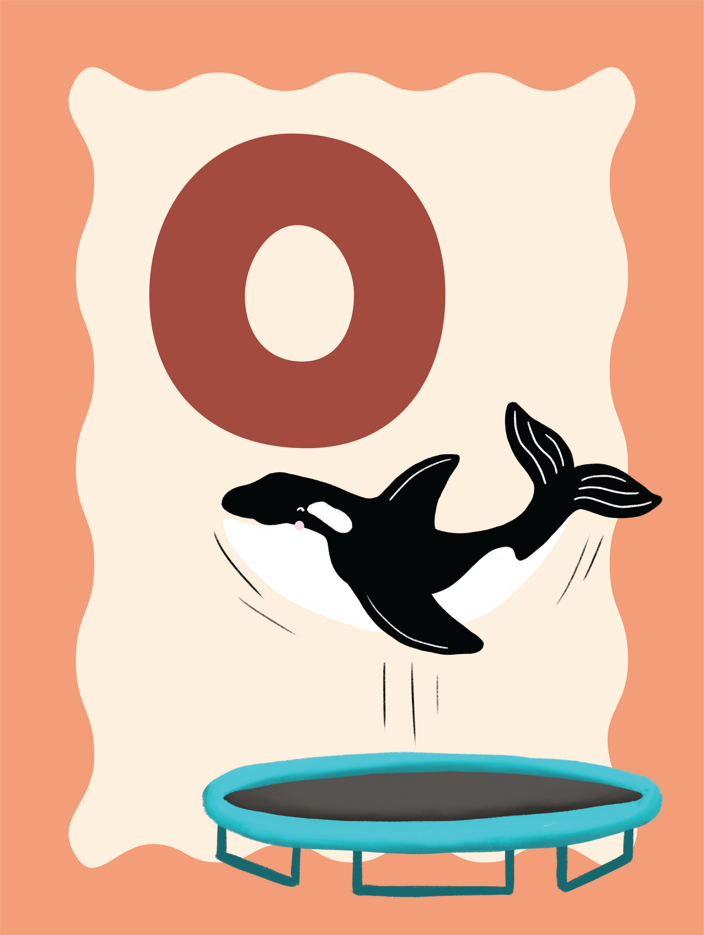Alfabetposter O - Orka op Trampoline