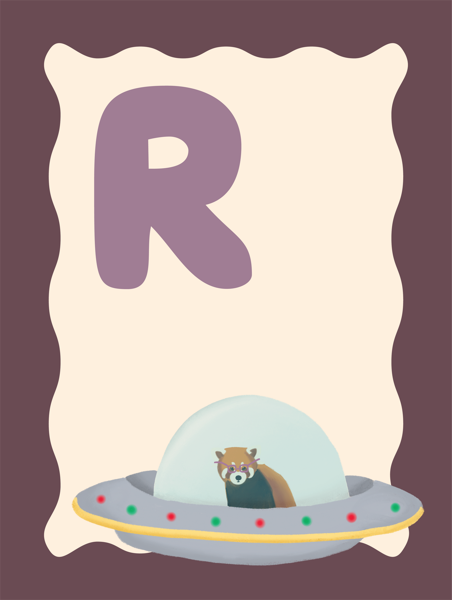 Alfabetposter R - Rode Panda in Ruimteschip