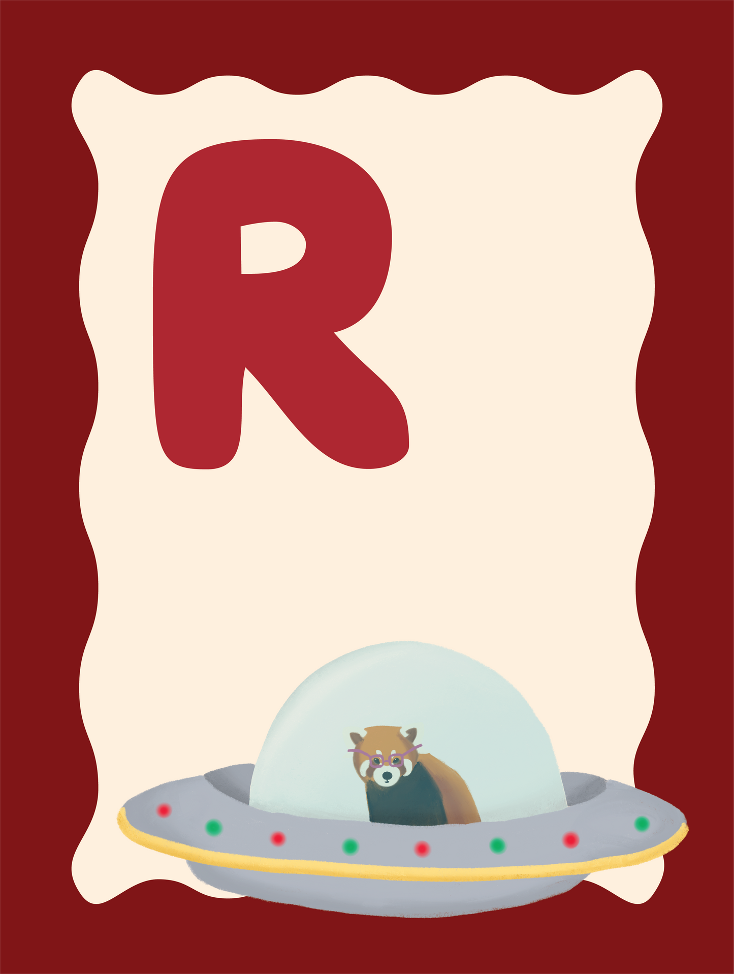 Alfabetposter R - Rode Panda in Ruimteschip