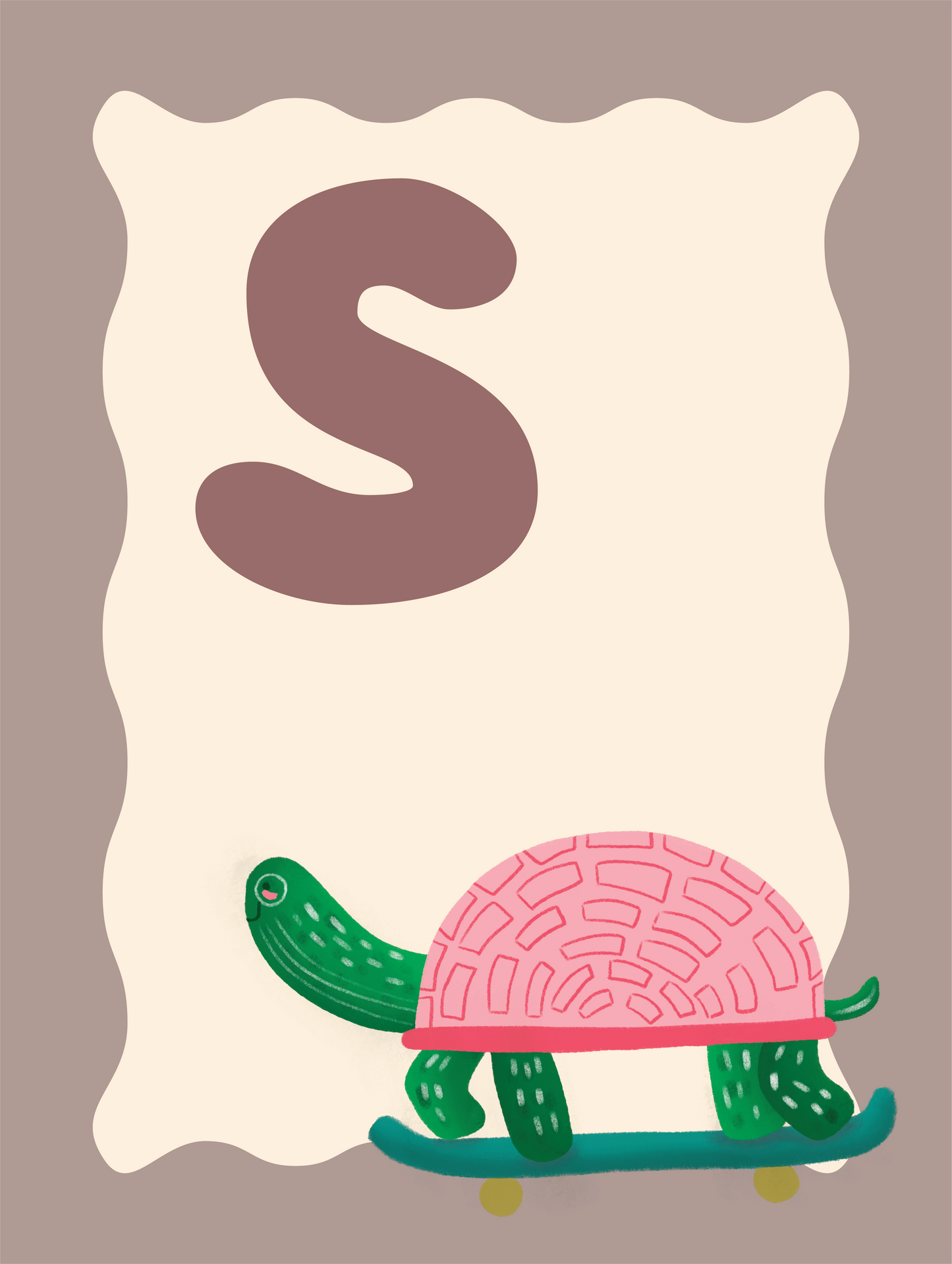 Alfabetposter S - Skatende Schildpad