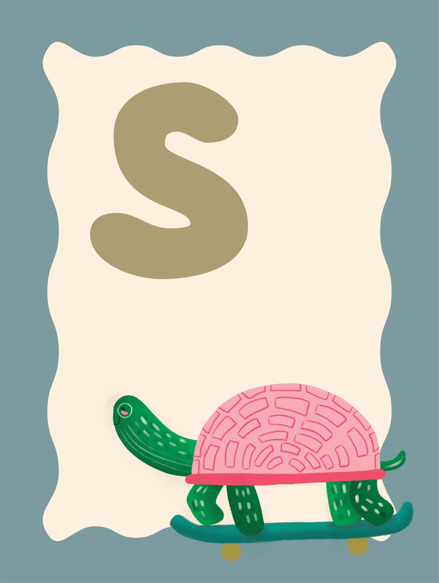 Alfabetposter S - Skatende Schildpad
