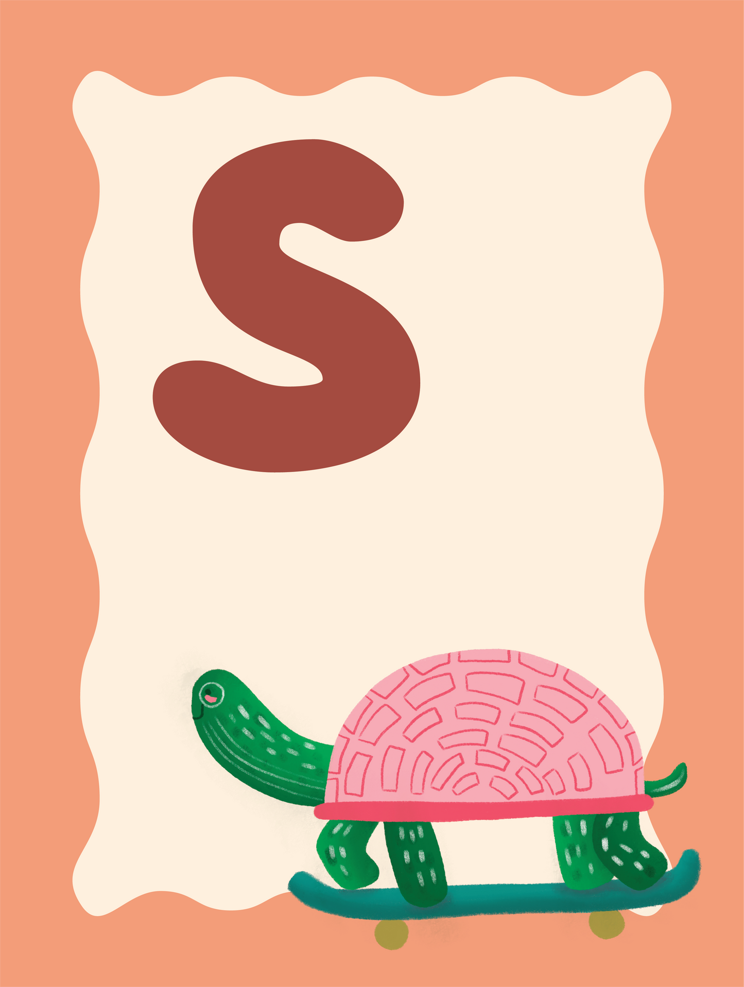 Alfabetposter S - Skatende Schildpad
