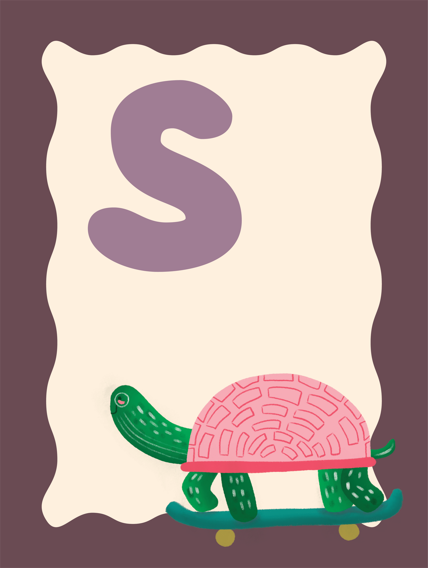 Alfabetposter S - Skatende Schildpad