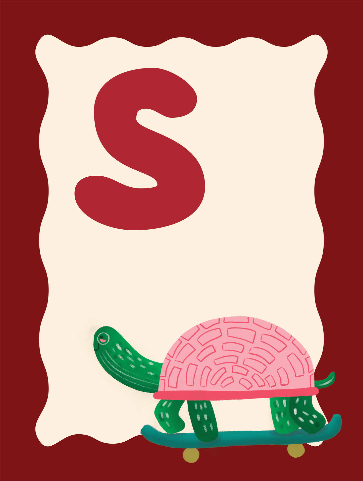 Alfabetposter S - Skatende Schildpad