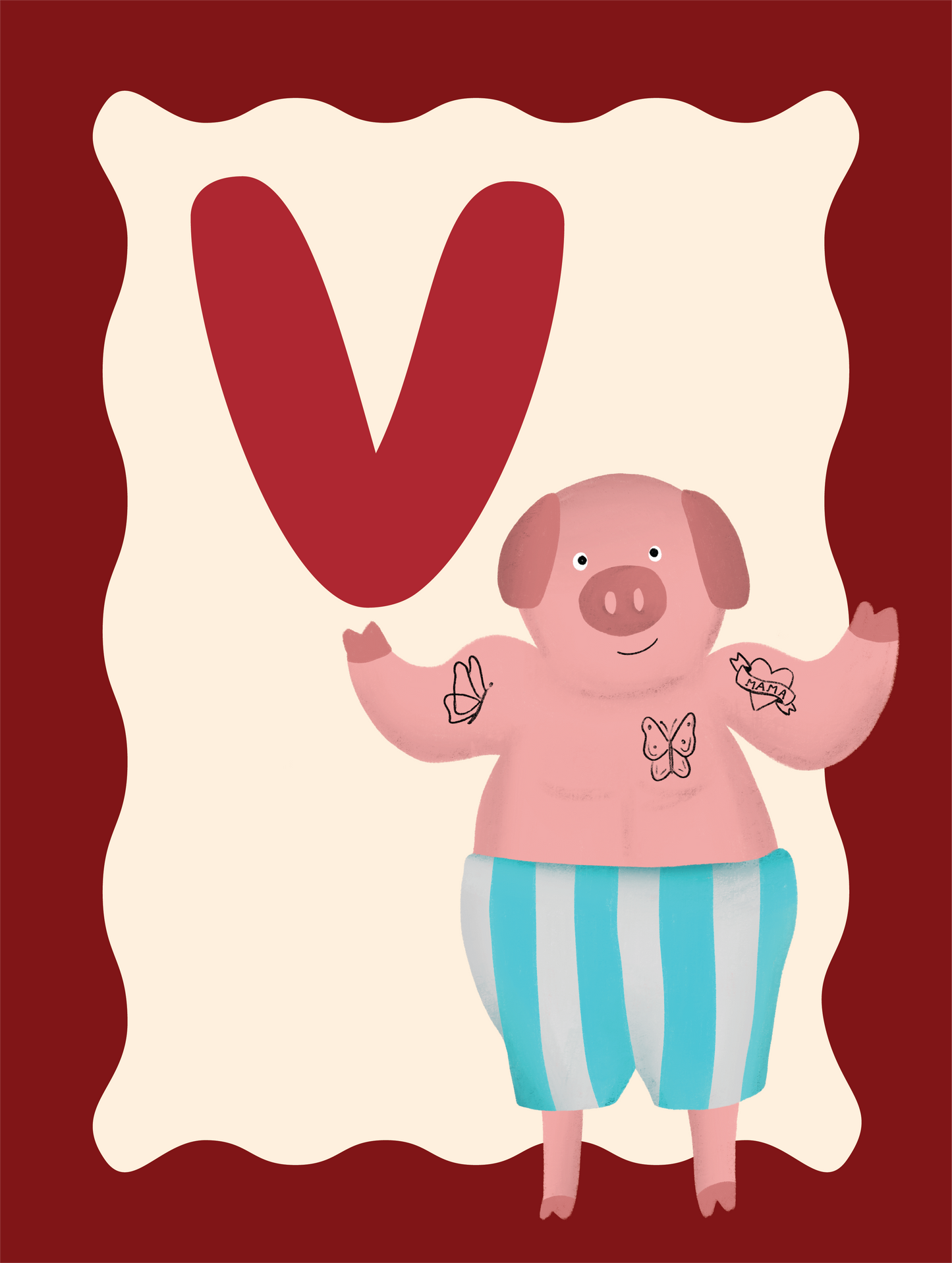 Alfabetposter V - Varken met Tattoos