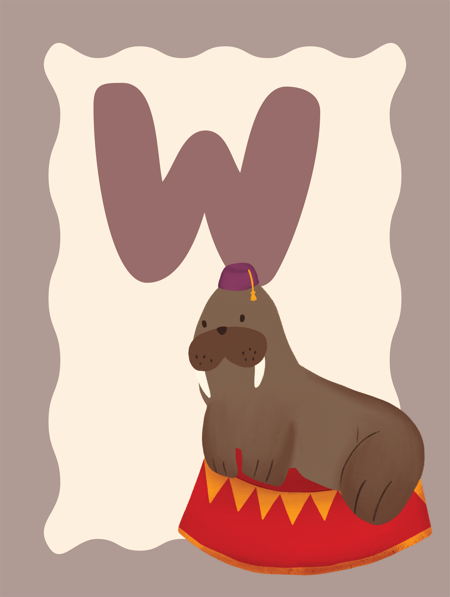 Alfabetposter W - Walrus met een Fez