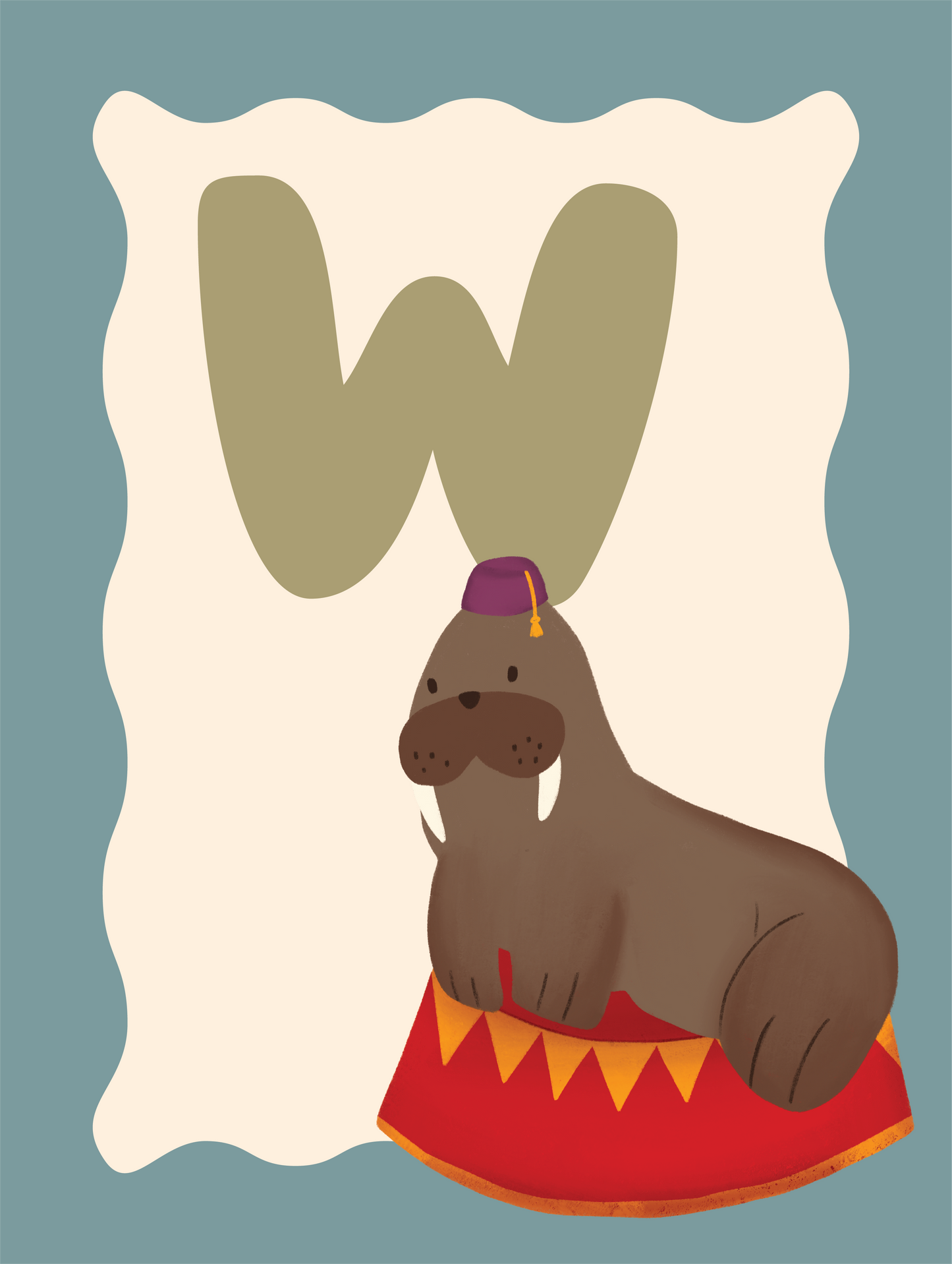 Alfabetposter W - Walrus met een Fez