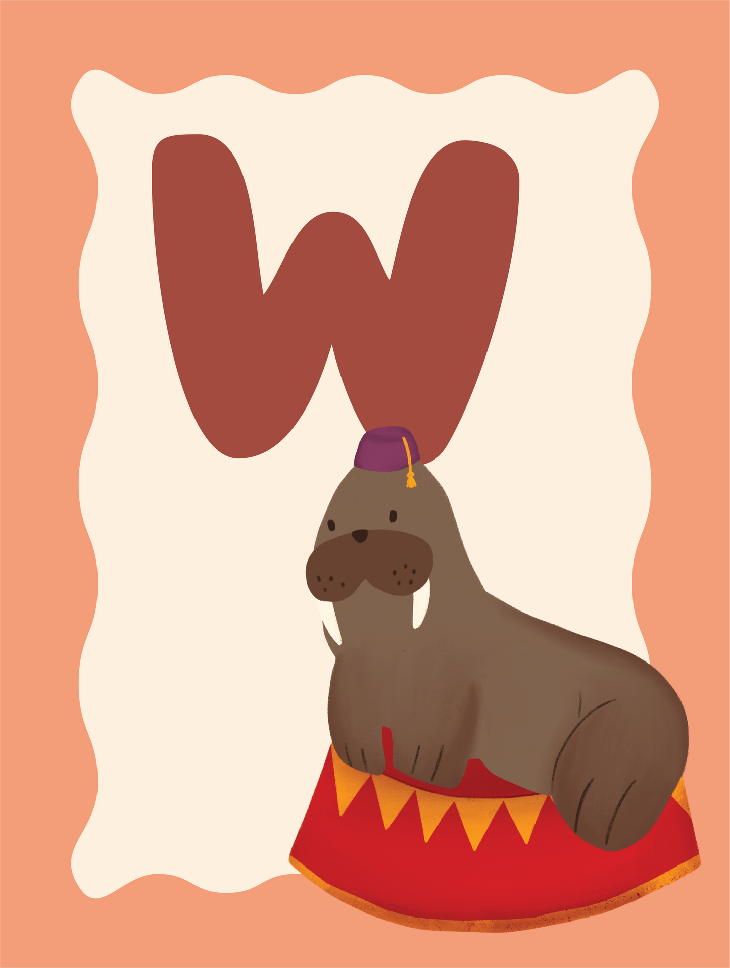 Alfabetposter W - Walrus met een Fez
