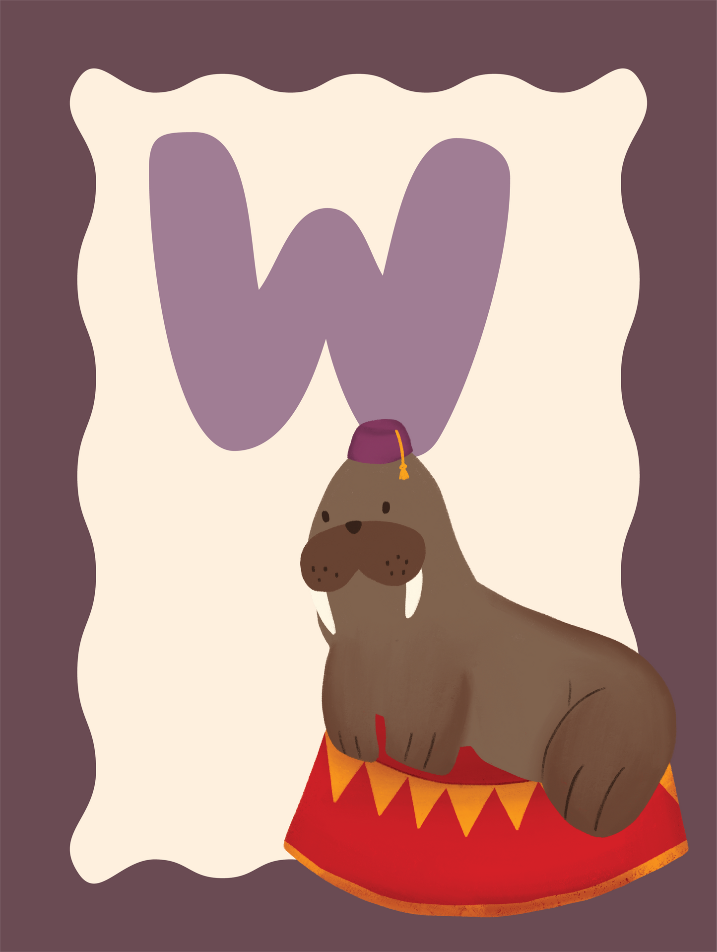 Alfabetposter W - Walrus met een Fez