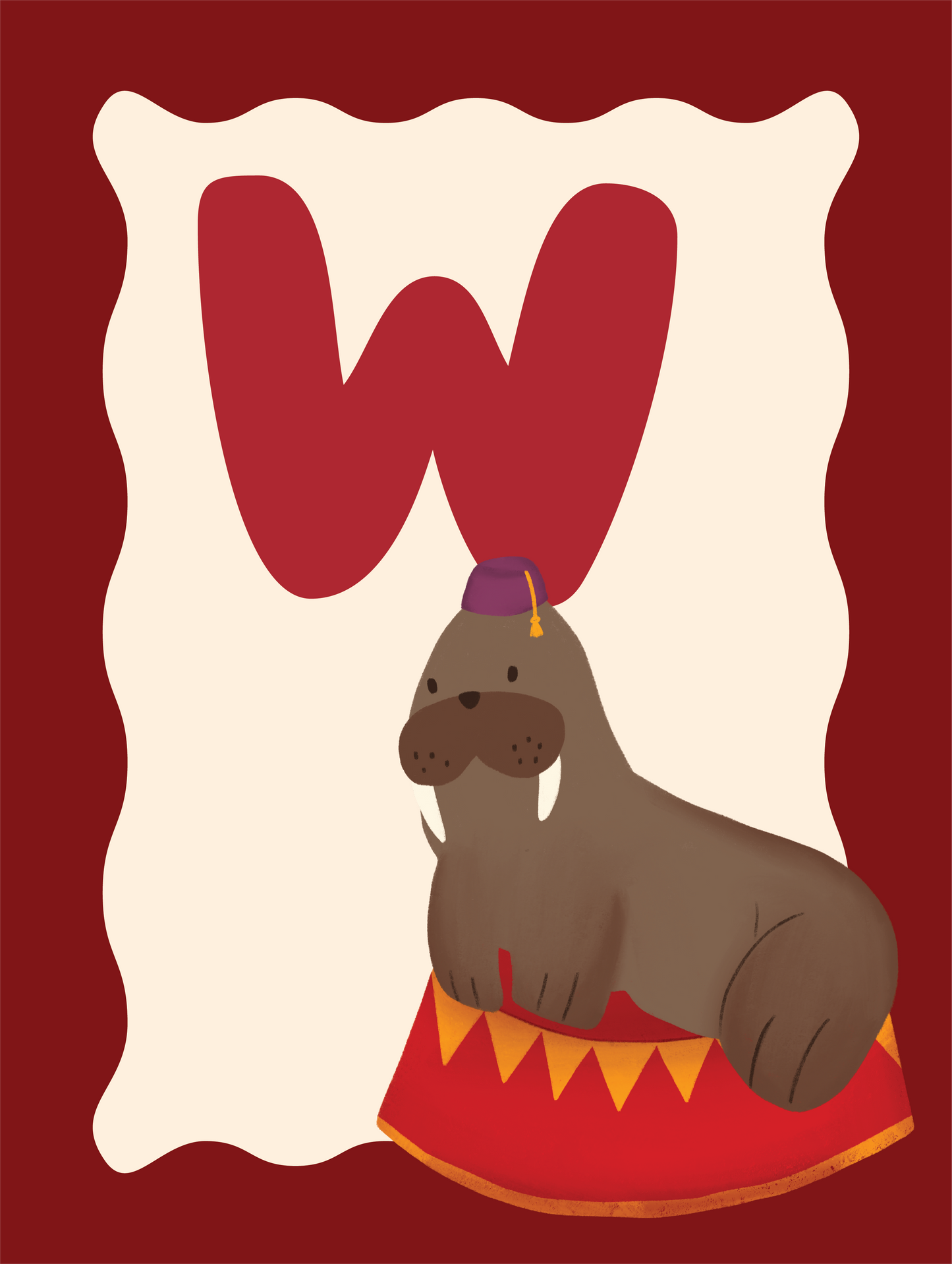 Alfabetposter W - Walrus met een Fez