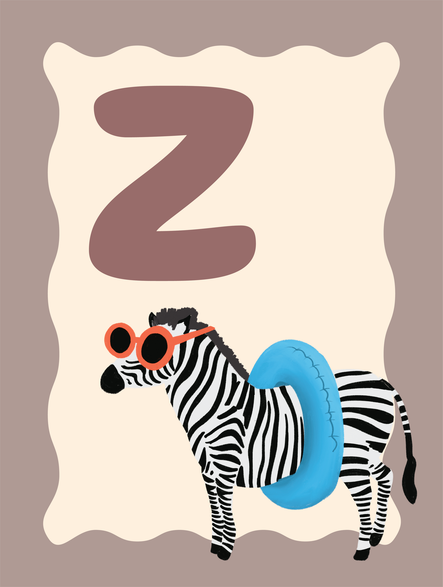Alfabetposter Z - Zonnebadende Zebra