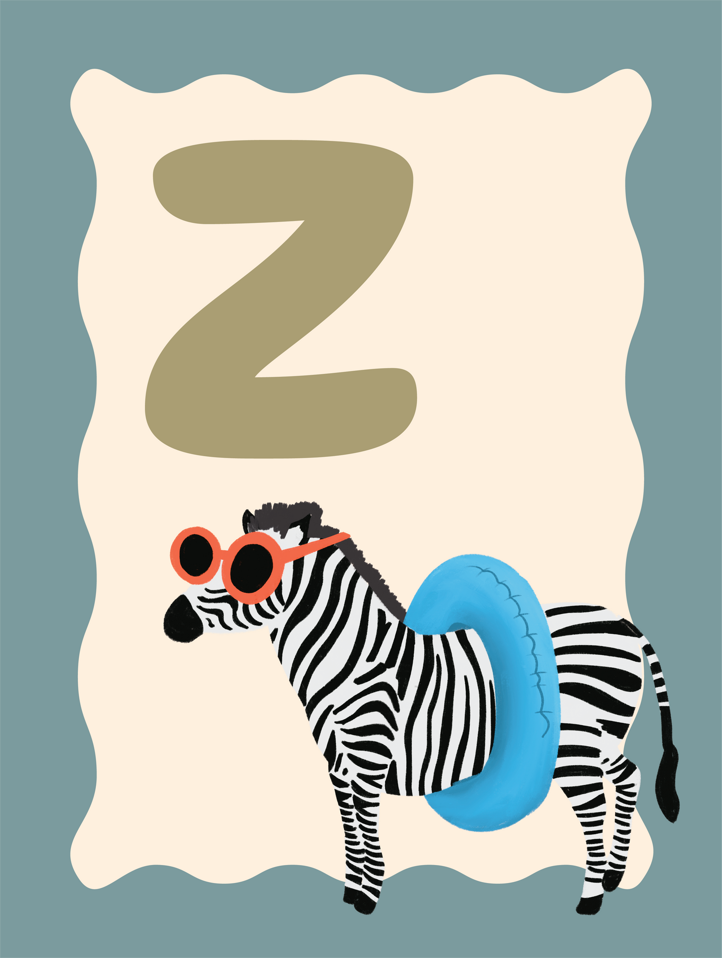 Alfabetposter Z - Zonnebadende Zebra