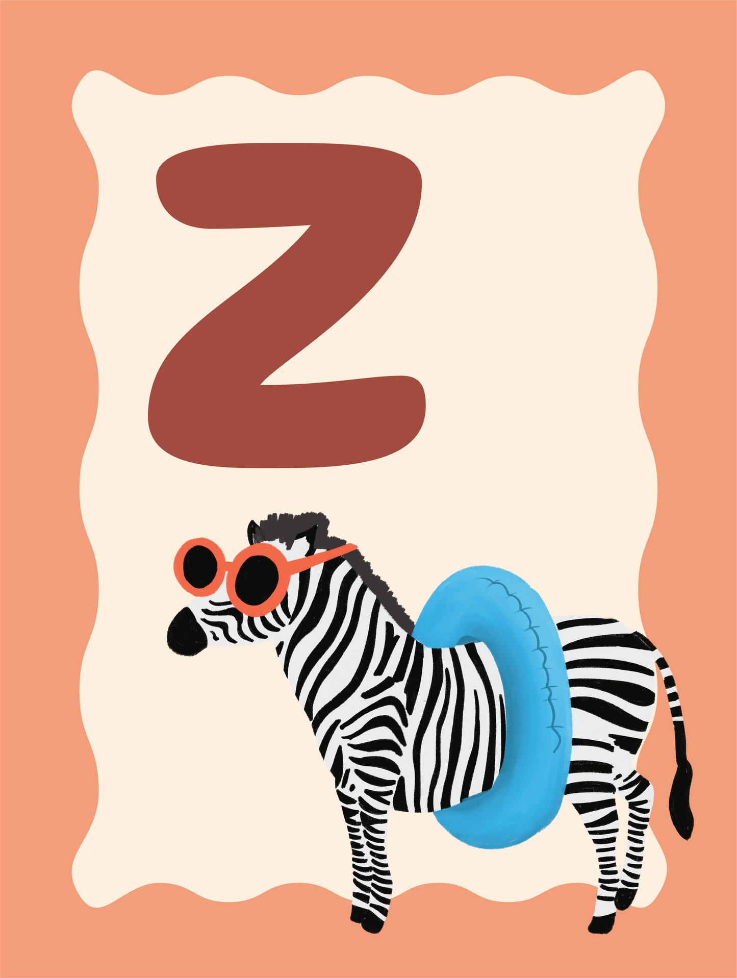 Alfabetposter Z - Zonnebadende Zebra