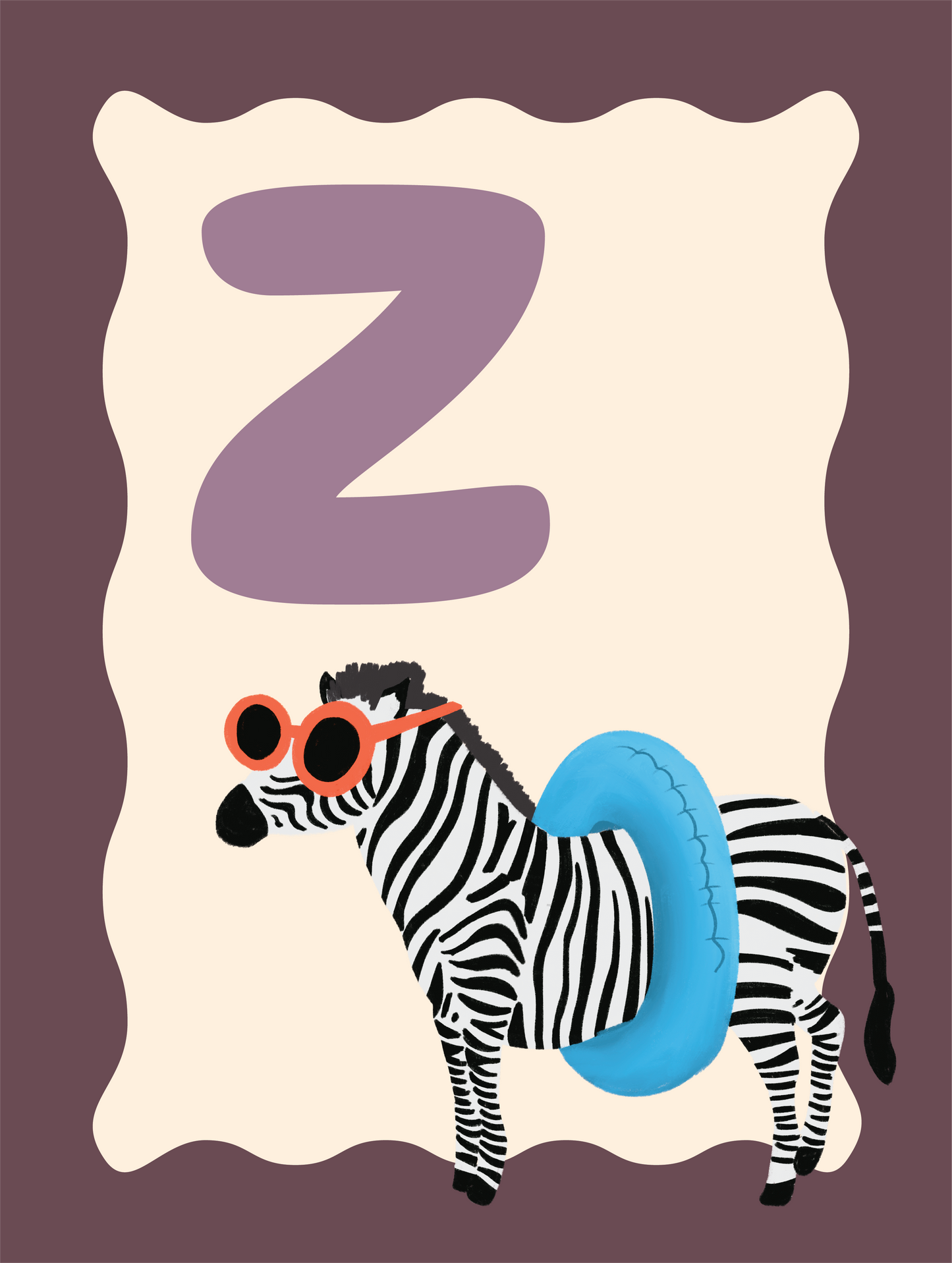 Alfabetposter Z - Zonnebadende Zebra