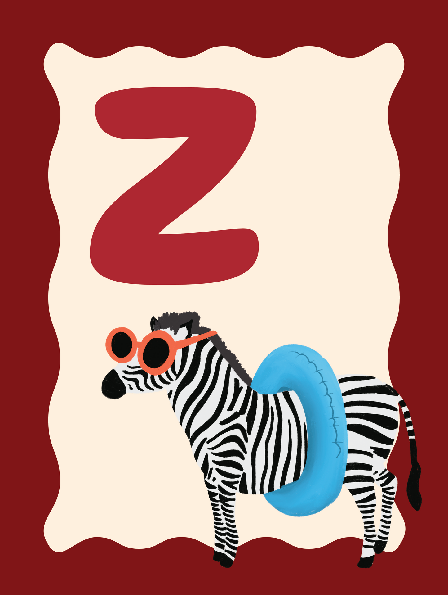 Alfabetposter Z - Zonnebadende Zebra
