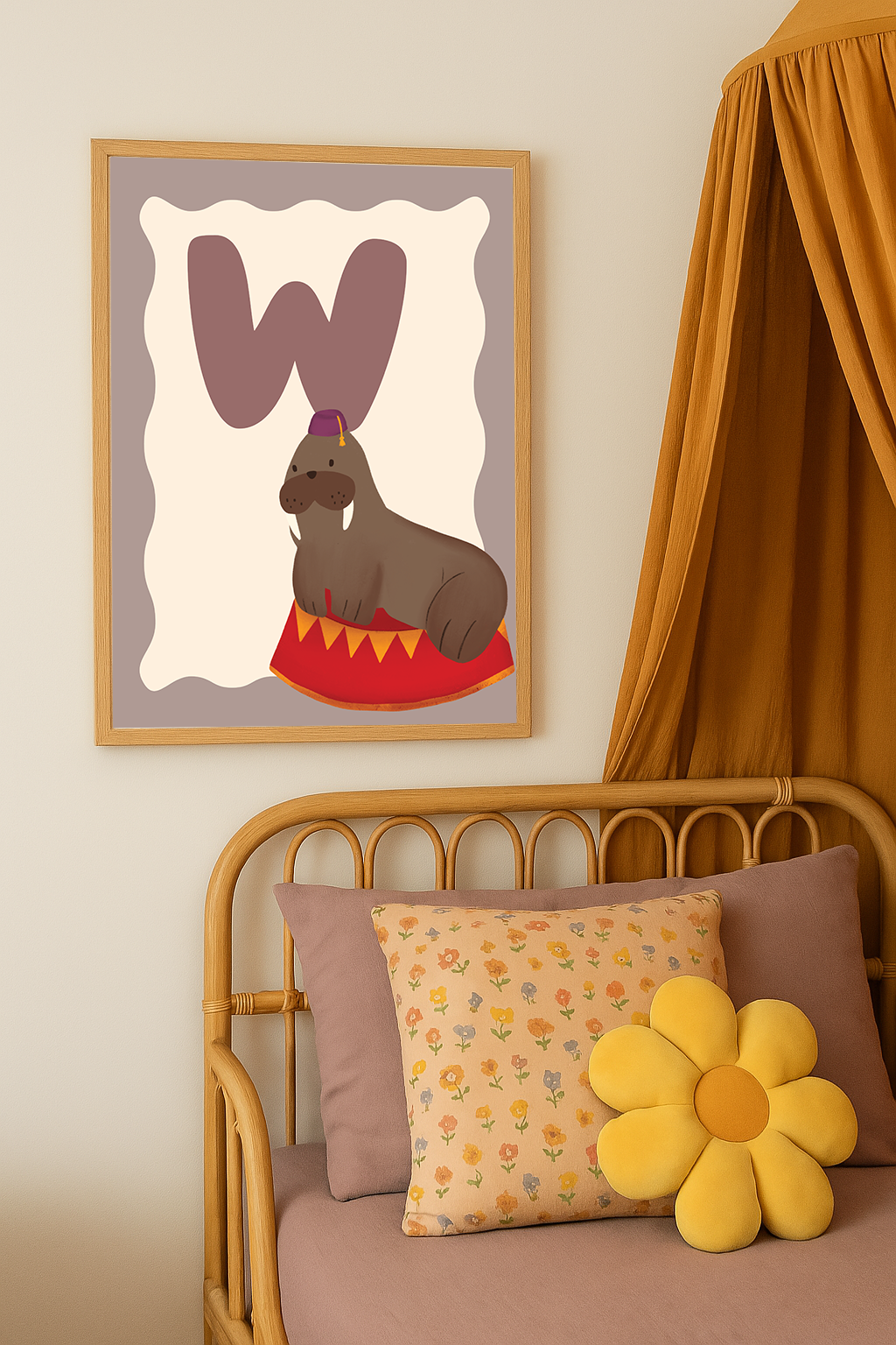 Alfabetposter W - Walrus met een Fez