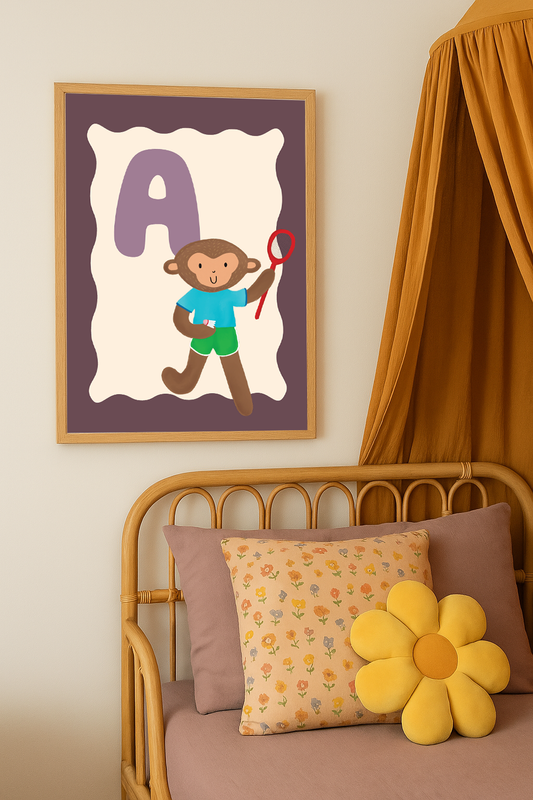 Alfabetposter A - Sportieve Aap
