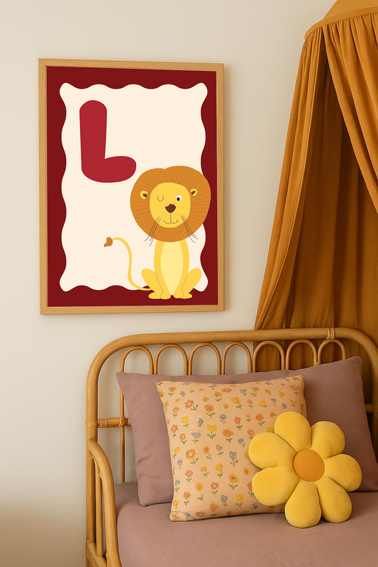 Alfabetposter L - Leeuw met Lieveheersbeestje