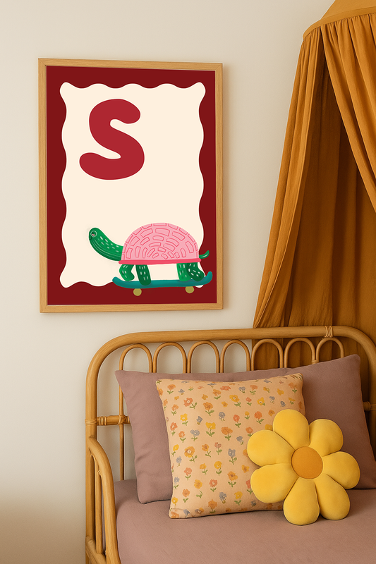 Alfabetposter S - Skatende Schildpad